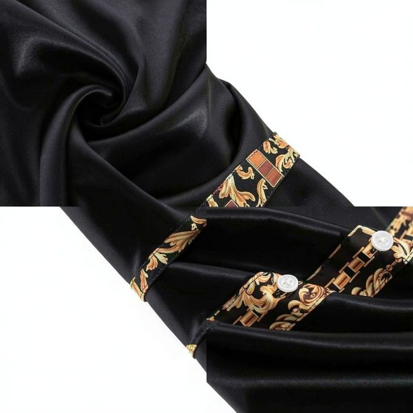 Mens Satin Silk Hawaiian Shirt Black White Navy Green-3