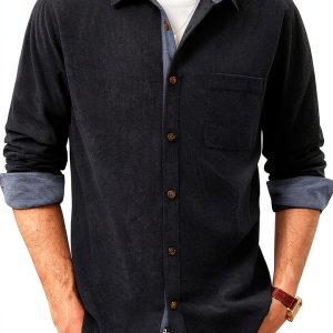 Mens Corduroy Button Down Shirt Soft Wrinkle Resistant-0