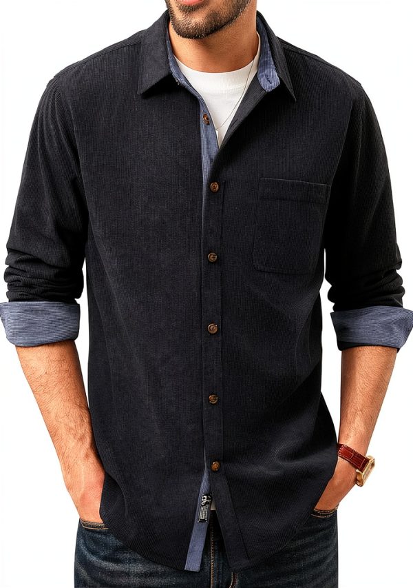 Mens Corduroy Button Down Shirt Soft Wrinkle Resistant-0
