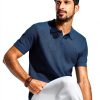 Mens Waffle Knit Polo Shirt Soft Stretch Casual Comfort Fit-1