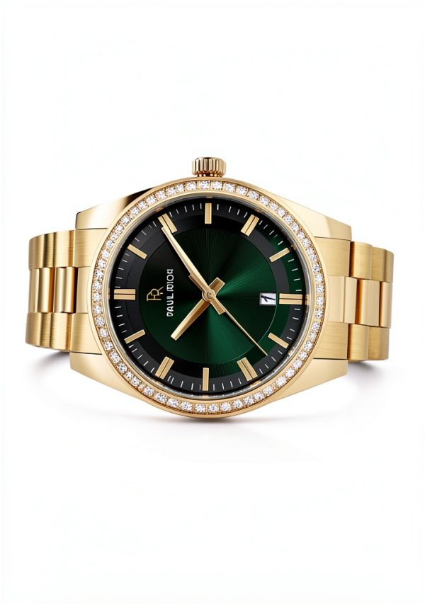 Paul Rich Mens Watch Green Dial Quartz Movement Gold Silver-5