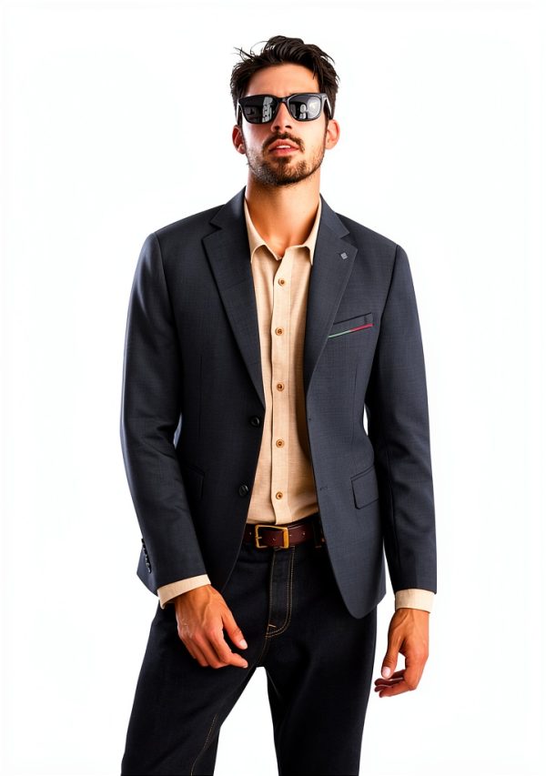 Mens Blazer Lightweight Fabric Removable Brooch Olive Green-2