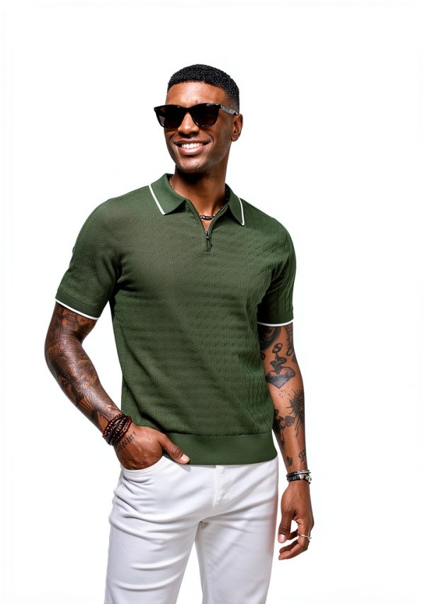 PJ Paul Jones Mens Knit Polo Shirt Quarter Zip Comfortable-2