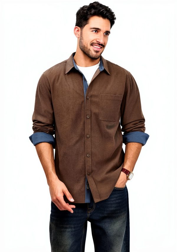 Mens Corduroy Button Down Shirt Soft Wrinkle Resistant-3