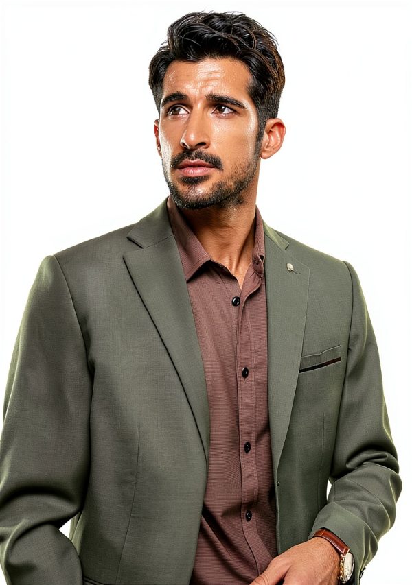 Mens Blazer Lightweight Fabric Removable Brooch Black Olive-1