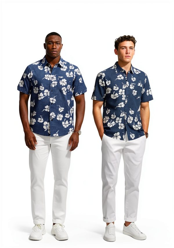 Mens Hawaiian Shirt Polyester Tropical Print Short Sleeve-5