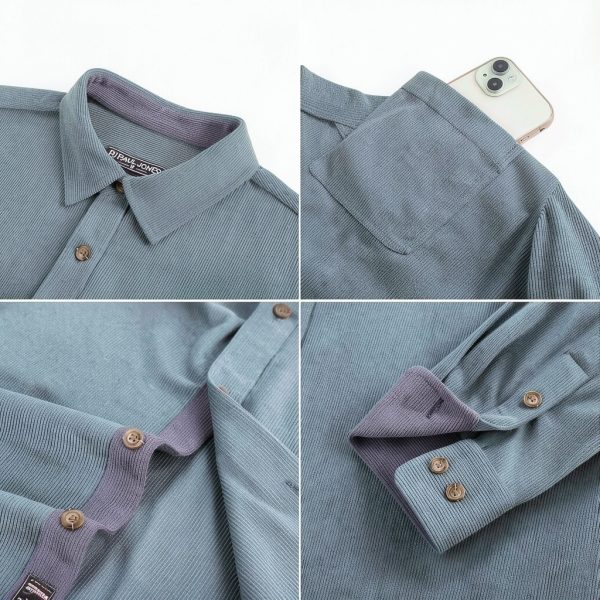 Mens Corduroy Button Down Shirt Soft Wrinkle Resistant Long-5