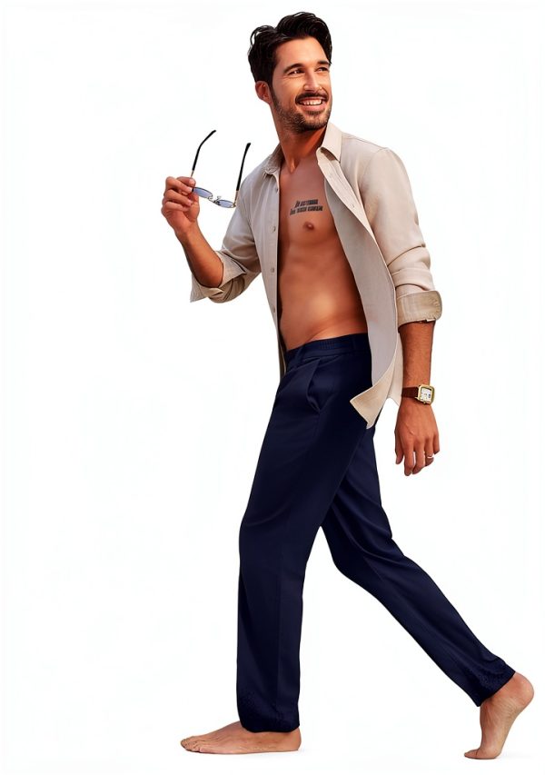 Mens Linen Pants Breathable Casual Elastic Waistband-4