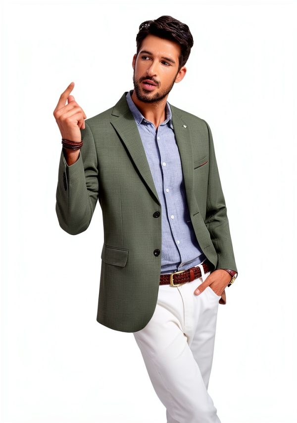 Mens Blazer Lightweight Fabric Removable Brooch Black Olive-6