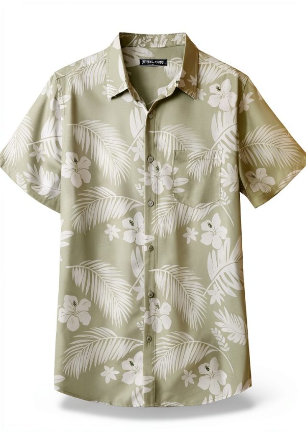 Mens Hawaiian Shirt Polyester Tropical Print Short Sleeve-6