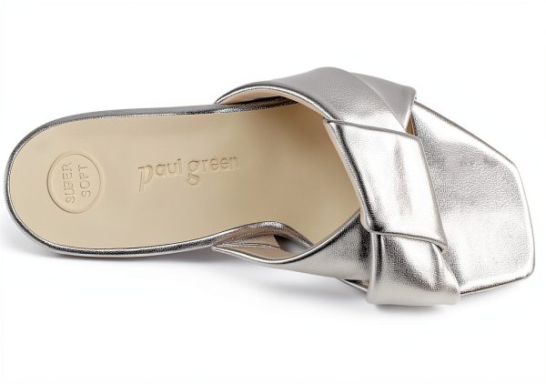 PAUL GREEN Womens Slide Sandals Leather Lined Aluminium-1