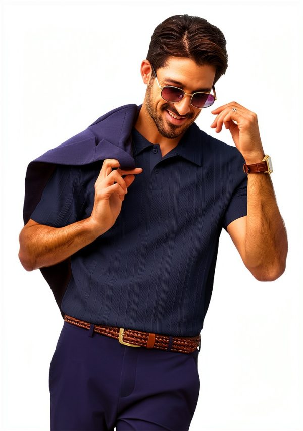 Men's Polo Shirt Soft Pique Knit Classic Collar Versatile-1