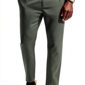 Mens Linen Pants Breathable Casual Elastic Waistband Army-0