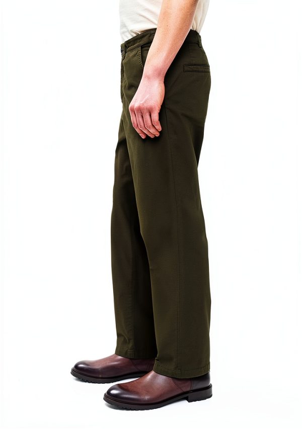 Mens Casual Pants Lightweight Stretch Twill Dark Green-3