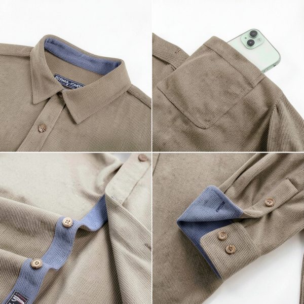 Corduroy Button Down Shirt Mens Soft Comfortable Long Sleeve-5