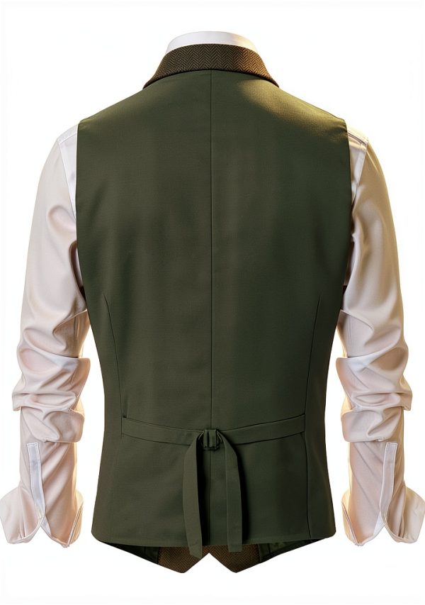 Men's Tweed Vest Retro Design Slim Fit Army Green Coffee-1