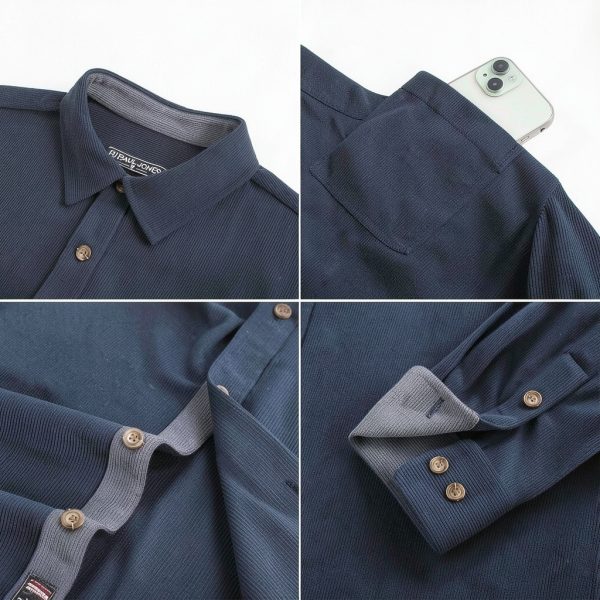 Mens Corduroy Button Down Shirt Soft Wrinkle Resistant-5