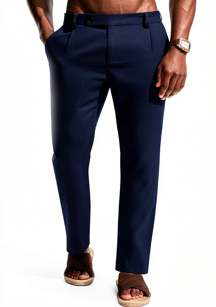 Men wearing linen pants in a casual outdoor setting