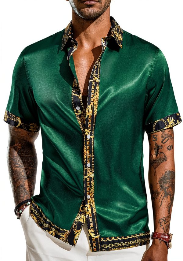 Mens Satin Silk Hawaiian Shirt Lightweight Summer Casual-0