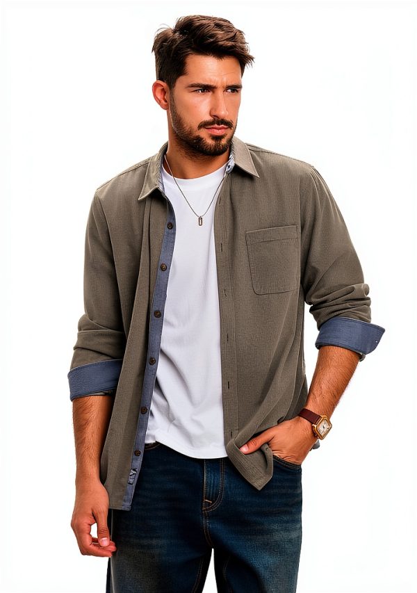 Corduroy Button Down Shirt Mens Soft Comfortable Long Sleeve-1
