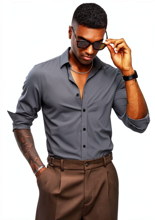 Mens Button Down Shirt Wrinkle Free Stretch Long Sleeve-1