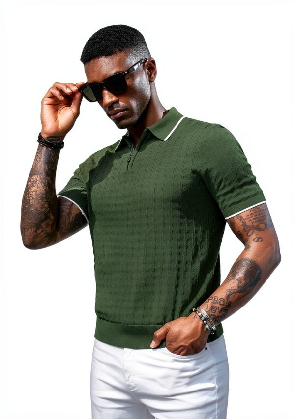 PJ Paul Jones Mens Knit Polo Shirt Quarter Zip Comfortable-3