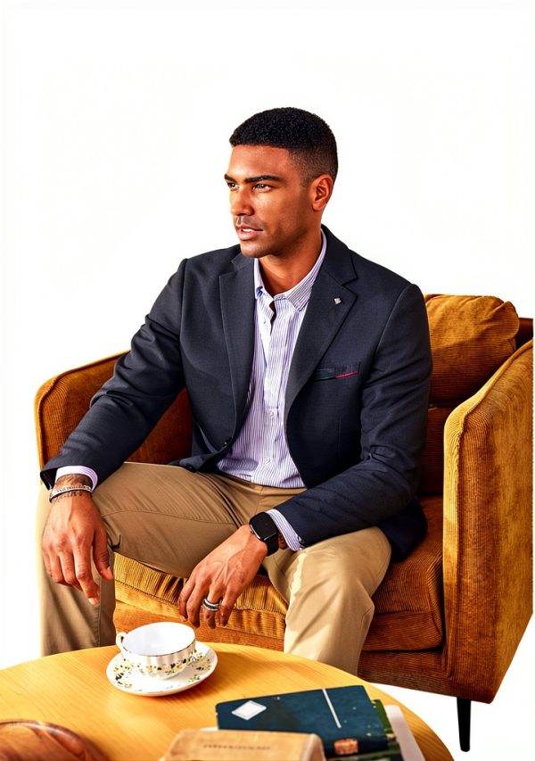 Mens Blazer Lightweight Fabric Removable Brooch Olive Green-6