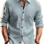 Mens Button Down Shirt Wrinkle Free Stretch Long Sleeve-0