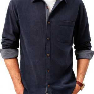 Mens Corduroy Button Down Shirt Soft Wrinkle Resistant-0