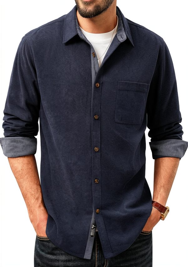 Mens Corduroy Button Down Shirt Soft Wrinkle Resistant-0