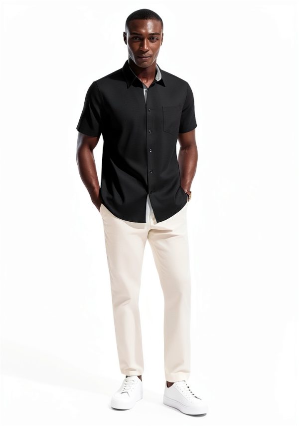 Mens Silk Button Down Shirt Premium Fabric Easy Care-1