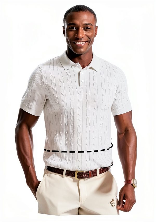 PJ PAUL JONES Mens Textured Knit Polo Shirts Lyocell Fabric-2