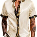 Mens Satin Silk Hawaiian Shirt Short Sleeve Button Down-0