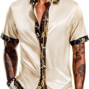 Mens Satin Silk Hawaiian Shirt Short Sleeve Button Down-0