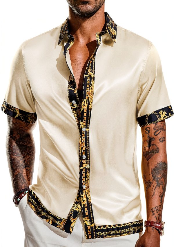 Mens Satin Silk Hawaiian Shirt Short Sleeve Button Down-0