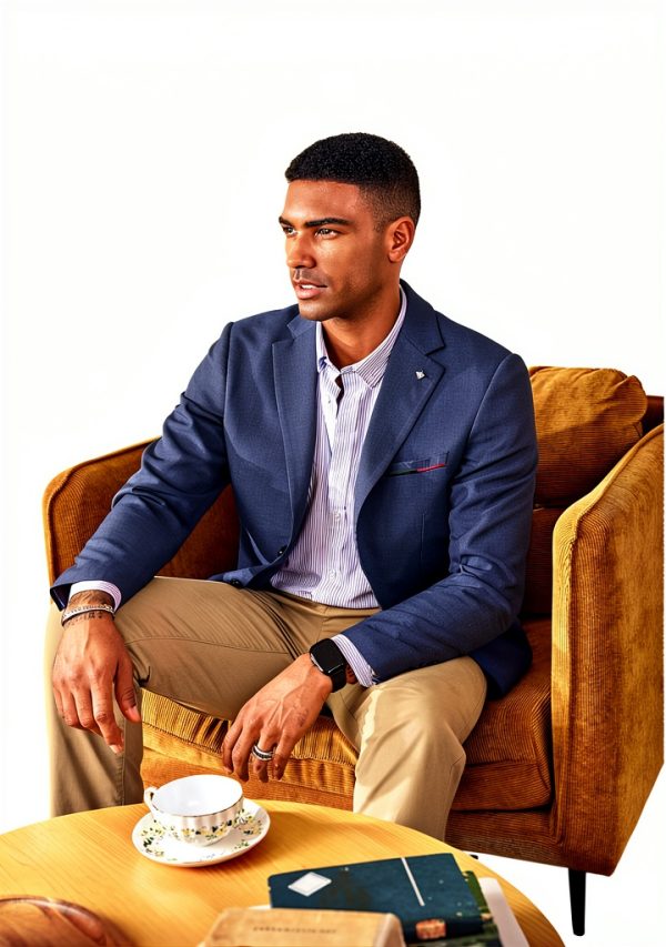 Mens Navy Blue Blazer Lightweight Fabric Removable Brooch-6