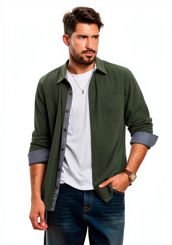Mens Corduroy Button Down Shirt Soft Wrinkle Resistant Long-1
