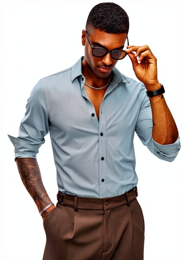 Mens Button Down Shirt Wrinkle Free Stretch Long Sleeve-1