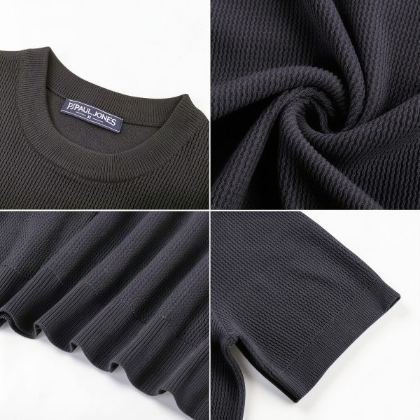 Mens Knit T-Shirt Breathable Textured Design Crew Neck-4