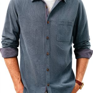 Mens Corduroy Button Down Shirt Soft Wrinkle Resistant Long-0