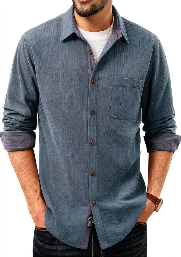 Mens Corduroy Button Down Shirt Soft Wrinkle Resistant Long-0