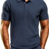 Mens Waffle Knit Polo Shirt Soft Stretch Casual Comfort Fit-0