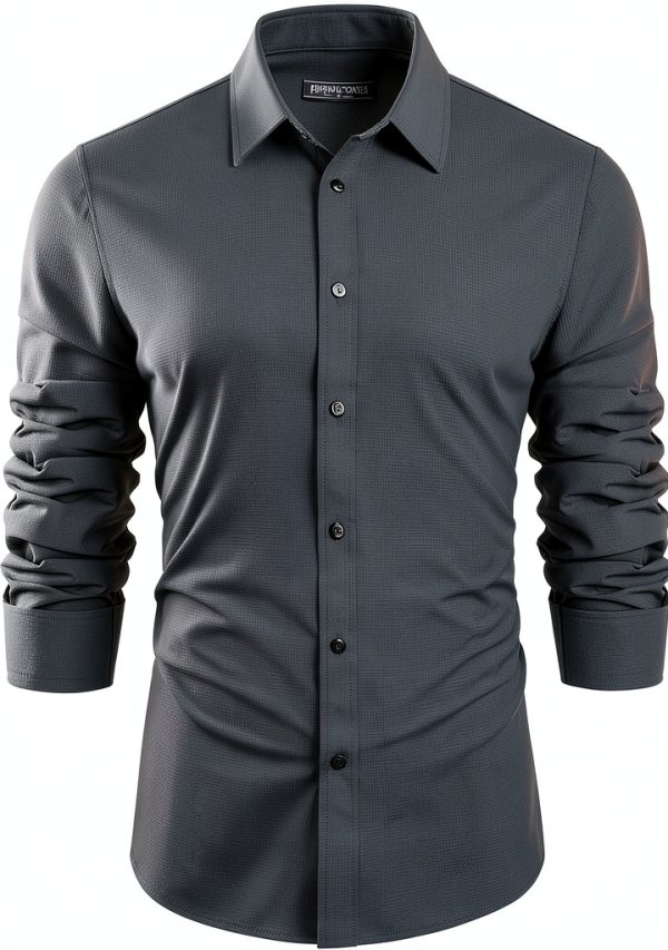 Mens Button Down Shirt Wrinkle Free Stretch Long Sleeve-3
