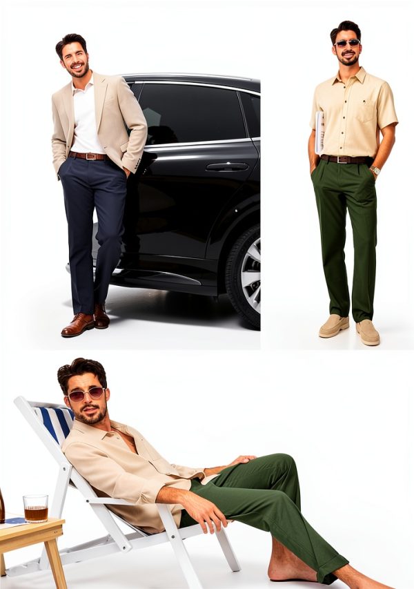 Mens Linen Pants Breathable Casual Elastic Waistband-5