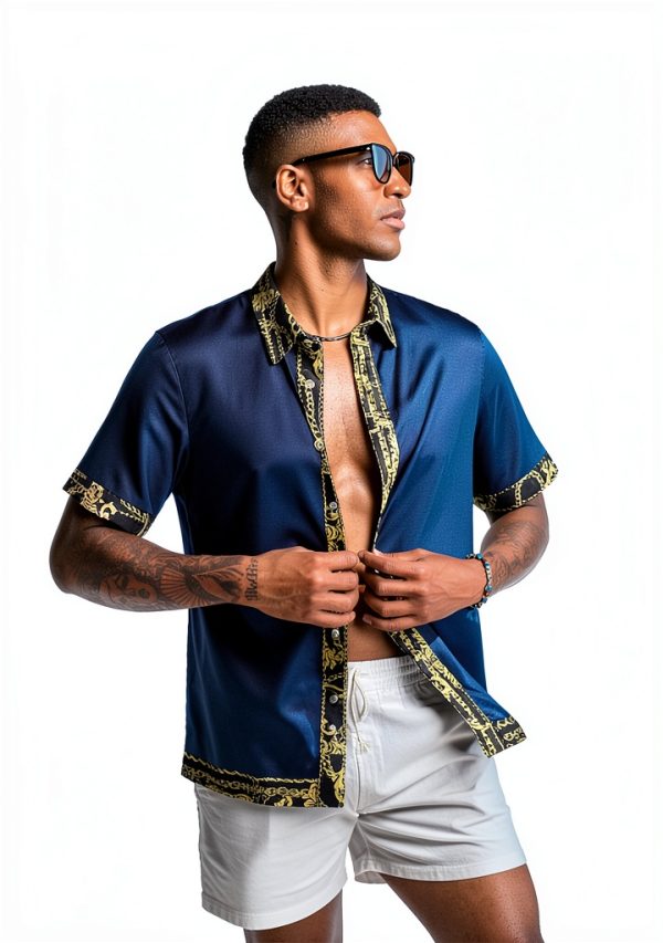 Mens Satin Silk Hawaiian Shirt Short Sleeve Button Down-1