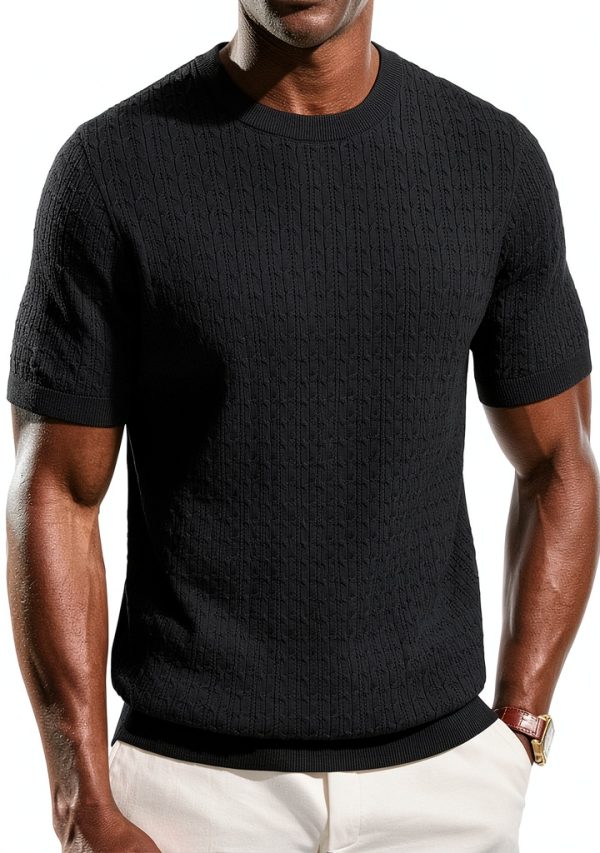 PJ PAUL JONES Mens Textured Knit Shirt Hollow Out Design-0
