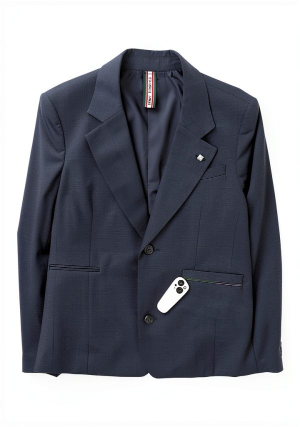 Mens Navy Blue Blazer Lightweight Fabric Removable Brooch-4