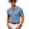 Mens Polo Shirt Viscose Herringbone Texture Golf Casual Wear-1