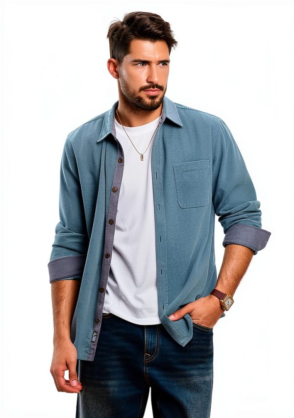 Mens Corduroy Button Down Shirt Soft Wrinkle Resistant Long-1