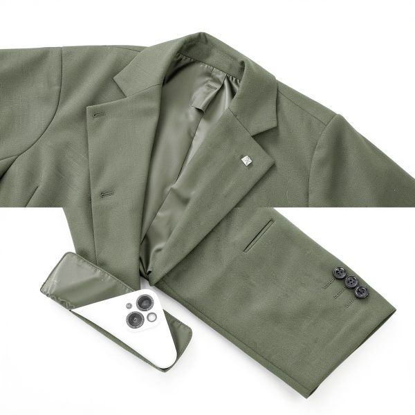 Mens Blazer Lightweight Fabric Removable Brooch Black Olive-4